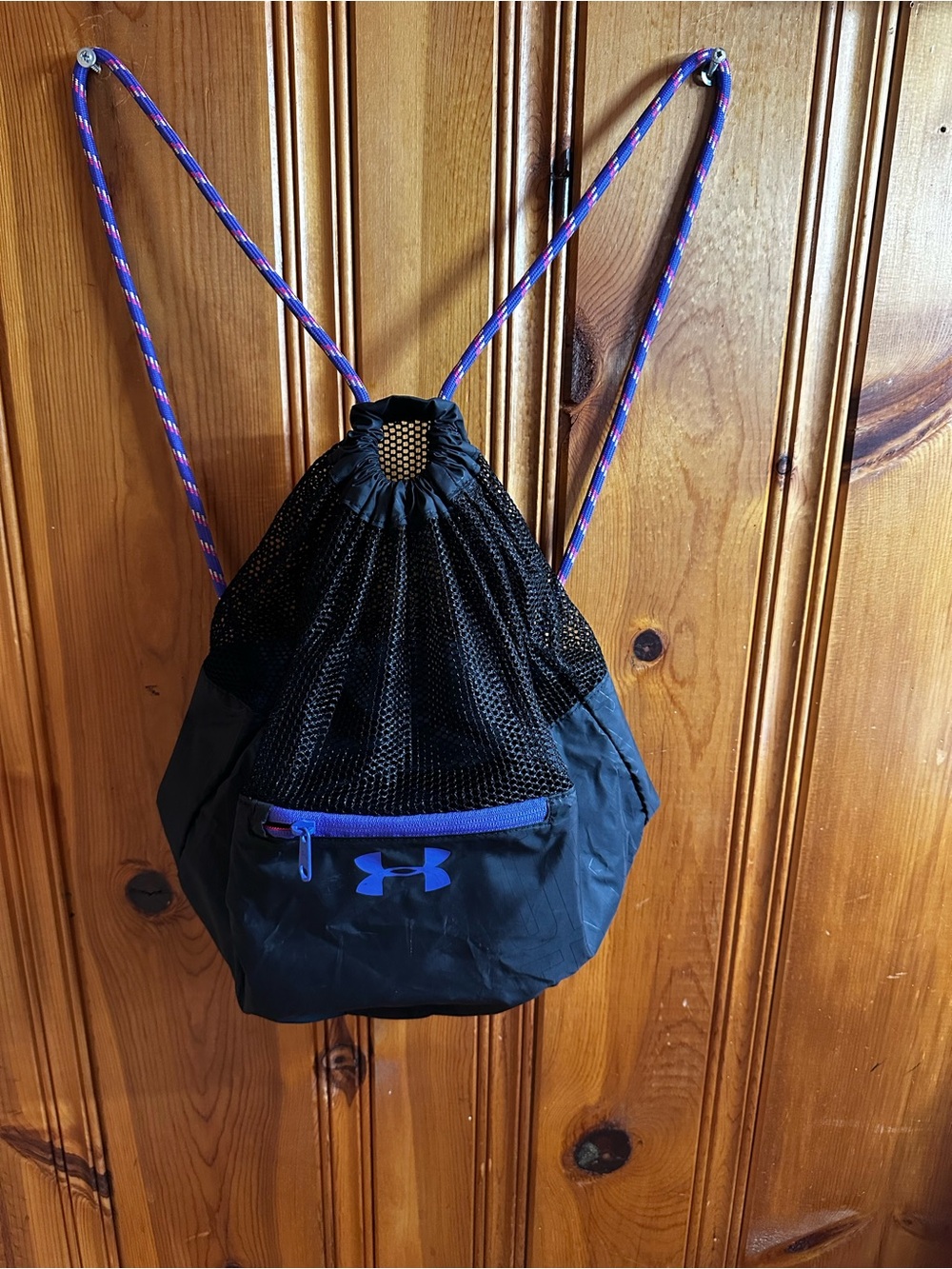 Under Armour Black and Purple Mesh Drawstring Backpack